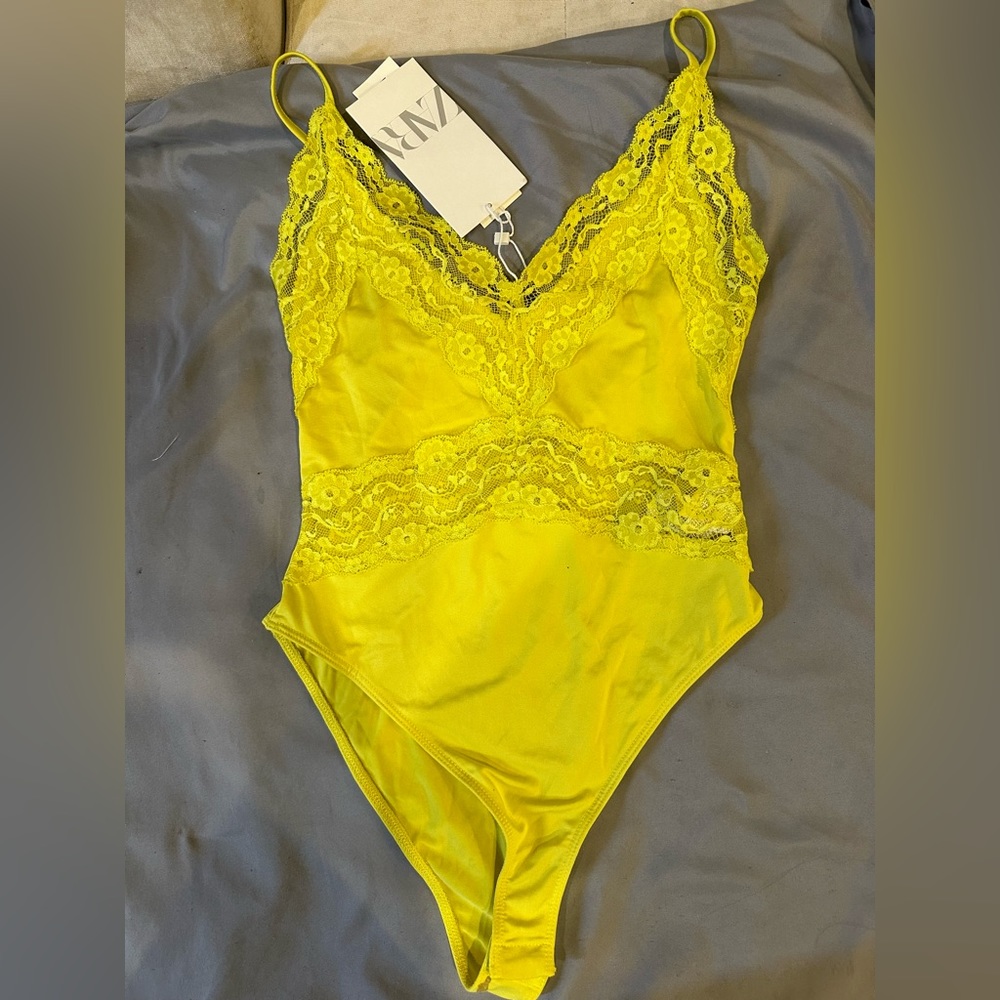 BRAND NEW ZARA Neon green/yellow bodysuit